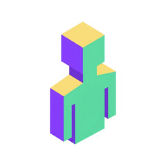 Obraz premium Minimalist isometric 3D block character icon representing a human figure for digital identity and business profiles