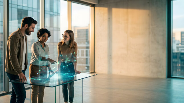 a man and woman looking at a digital tablet