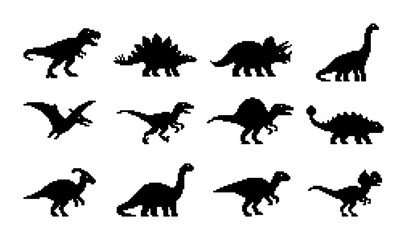 Dinosaur Silhouettes Vector Pack: Prehistoric Creatures, Ancient Reptiles, Jurassic Icons for Kids and Education © PixelArtBox