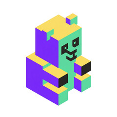 Naklejka premium Isometric Voxel Art Character Illustration of a Playful Bear for Gaming and Digital Assets