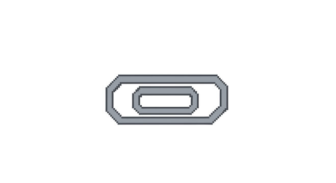 Pixel Art Universal Connection Port Icon for Technology Interface Design and Hardware Connectivity Concept, Website Banner with Copy Space and Wide Background.
