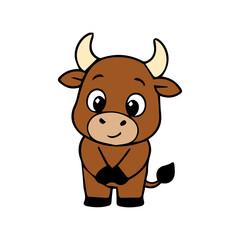 Fototapeta premium A cute cartoon bull icon element with a simple design, a strong yet adorable expression, and clean vector style, perfect for stickers, decorations, and animal-themed designs.