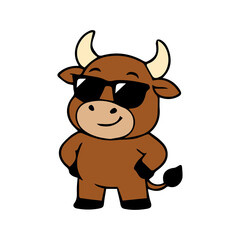 Fototapeta premium A cute cartoon bull icon element with a simple design, a strong yet adorable expression, and clean vector style, perfect for stickers, decorations, and animal-themed designs.