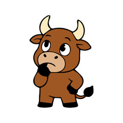 Obraz premium A cute cartoon bull icon element with a simple design, a strong yet adorable expression, and clean vector style, perfect for stickers, decorations, and animal-themed designs.