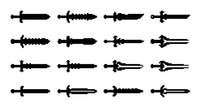 Fantasy Sword Silhouettes Collection, Medieval Weapon Icons, Ancient Blade Vector Set, Historical Combat Armory Graphics