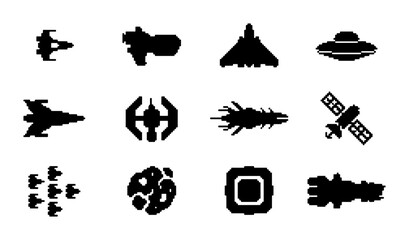 Spacecraft Vector Icons Set: Futuristic Spaceships, UFOs, Satellites, and Asteroids for Sci-Fi and Technology Graphics © PixelArtBox