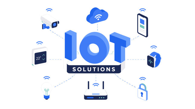 IoT Solutions Concept with Connected Devices and Network.