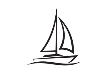 Fototapeta premium Minimal sailboat silhouette. Sailing ship vector illustration.