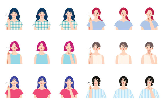 お洒落な女性の表情イラストセット