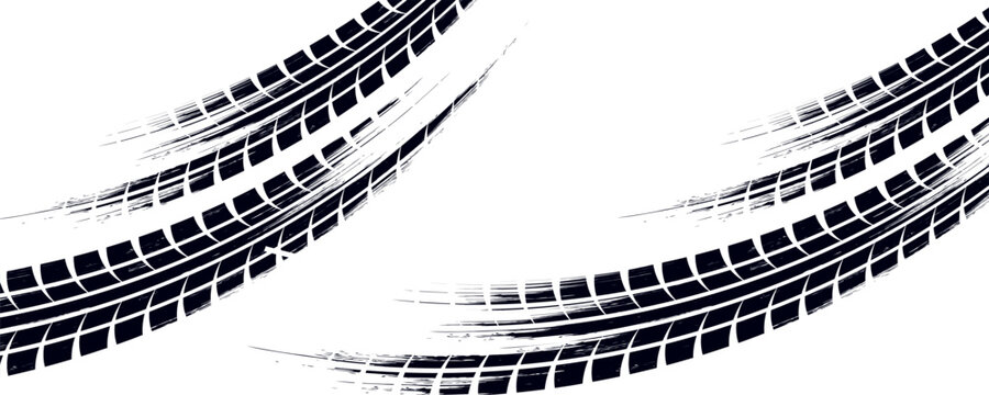 Black tire marks on road, Black rubber tire marks and tread marks, Tire trace track wheels texture and background,
