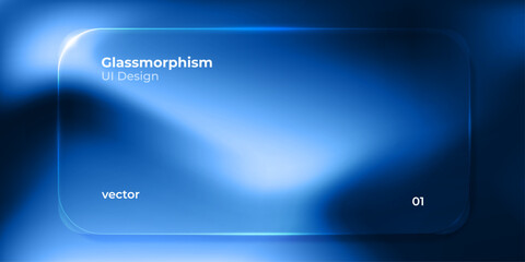 Obraz premium Bright blue glassmorphism UI background, transparent glass card vector gradient for modern app interface, technology website banner, corporate design