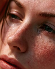 Naklejka premium extreme macro portrait of eczema skin recovering after treatment, realistic dry texture and reduced redness,