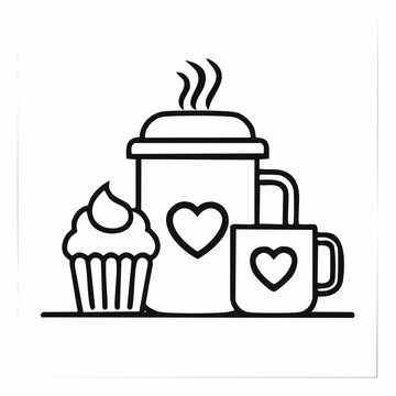 Cupcake and Coffee Mugs with Hearts