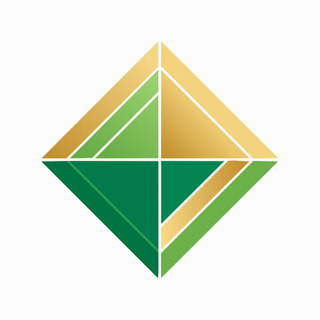 Abstract Diamond Shape with Green and Gold Geometric Design