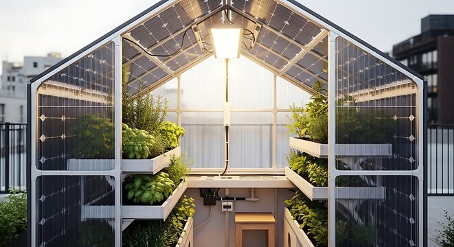 Modern Vertical Farm Greenhouse Interior.