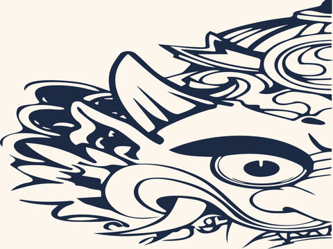 Japanese Dragon Ryu Face Line Art Side Profile Vector T-Shirt Design