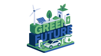Naklejka premium Green Future Eco Energy Concepts with Wind Turbine and Electric Car.