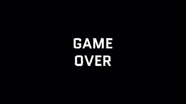Retro 8-bit Game Over animation with simple glitch text and fractal noise. Animated 4K video.
