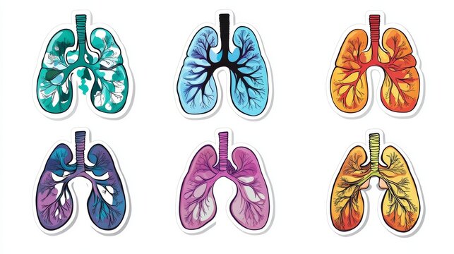 Colorful Sticker Design of Lung Illustration