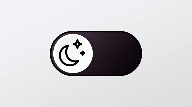 A dark mode toggle switch with moon icon turned on displayed on a light gray interface for UI night mode control settings