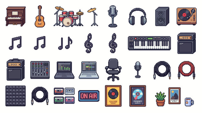 8 Bit Music Studio Pixel Art Collection Cute Retro Game Sprites