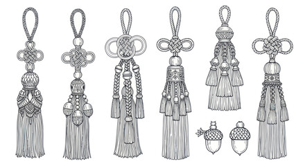 Traditional Chinese Knots and Tassels, Acorns Illustration © firia