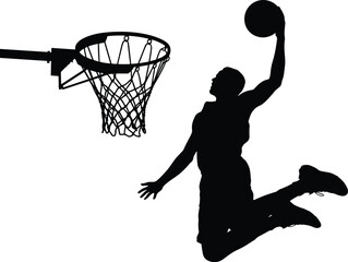 Basketball player silhouette dunking on white background © Chayan