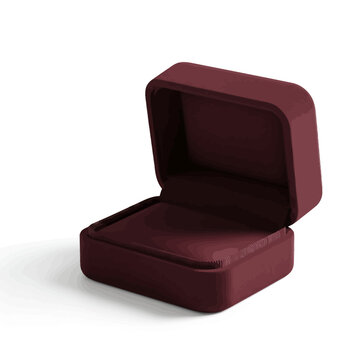 Open burgundy velvet jewelry box on white background