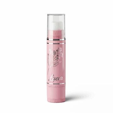 Pink lip balm tube with floral design and clear cap