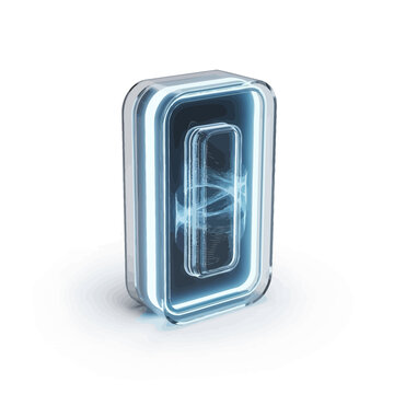 Futuristic glowing blue digital interface element with glass casing