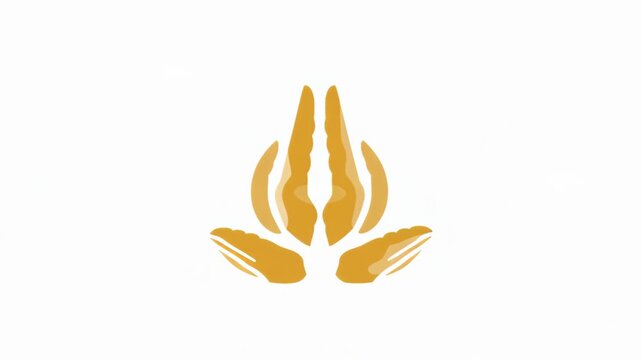 Golden hands forming a spiritual Namaste gesture, animated on white background