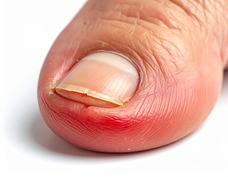 Injured thumb with a broken nail and redness.