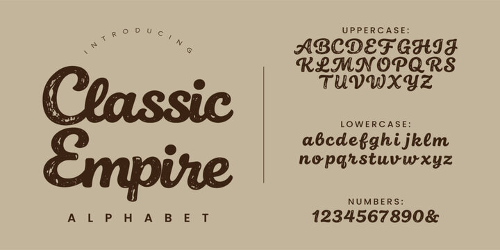 Classic Empire Font Thick Bold Script Retro Textured Typography Editorial Design Vector Kit