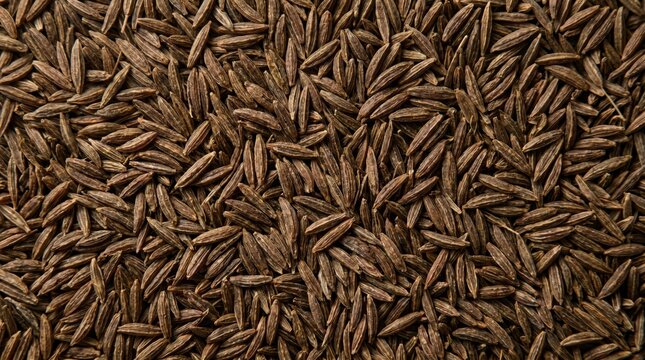 A high angle close up view of dried brown cumin seeds forming a dense and uniform texture perfect for culinary background themes and healthy food concepts