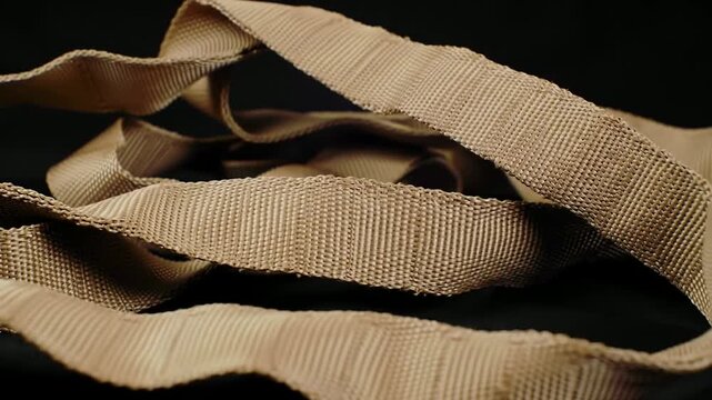 Close-Up View Of Beige Medical Fabric Tape Intricately Twisted Against Dark Background For Health And Beauty Applications