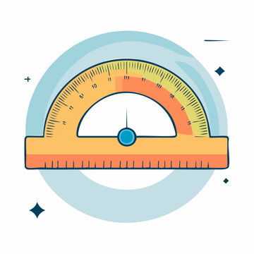 Illustration of a protractor on a light blue background