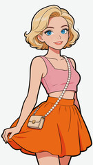 Fototapeta premium Cute Cartoon Young Woman with Stylish Summer Outfit