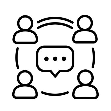 A group of people icon discussing and communicating effectively in a meeting.