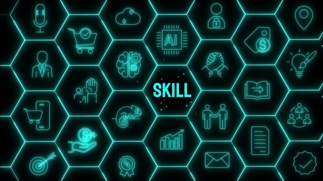 AI Skill Development Animation with Intelligent Workforce Training and Smart Digital Learning Interface