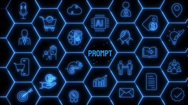 AI Prompt Engineering Animation with Intelligent Language Processing and Futuristic Digital Automation Interface