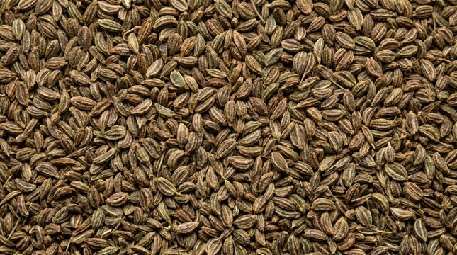 Dried ajwain seeds texture background featuring natural brown carom seeds arranged in a dense pattern for culinary seasoning and healthy organic spice concepts