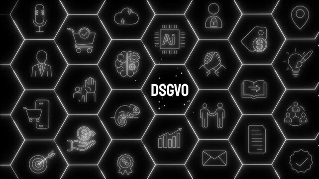 AI DSGVO Compliance Animation with Intelligent Data Protection System and Smart Digital Privacy Interface