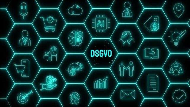 AI DSGVO Compliance Animation with Intelligent Data Protection System and Smart Digital Privacy Interface