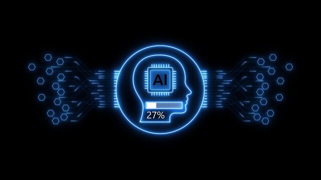 AI Processing Progress Animation with 55 Percent Intelligent Neural Computing System and Futuristic Digital Brain Interface