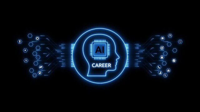AI Career Development Animation with Intelligent Professional Growth System and Futuristic Digital Workforce Interface