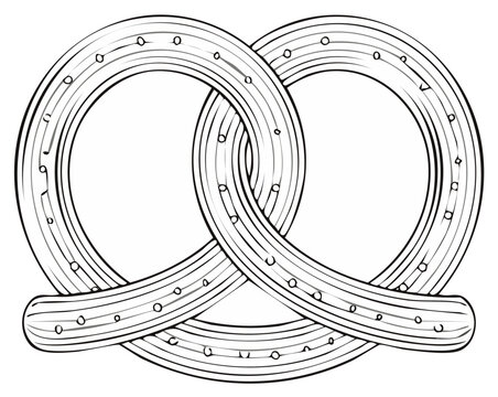 Black and white illustration of a delicious pretzel isolated on a plain background