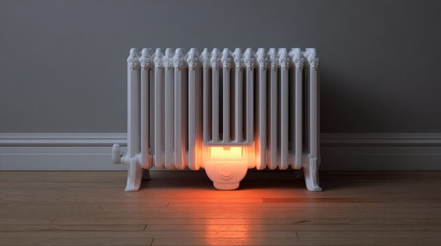 White Radiator Heater in Empty Room.