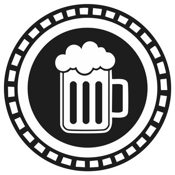 Beer Mug Icon Symbol in Decorative Circle Black and White Lager Ale Drink Beverage Celebration