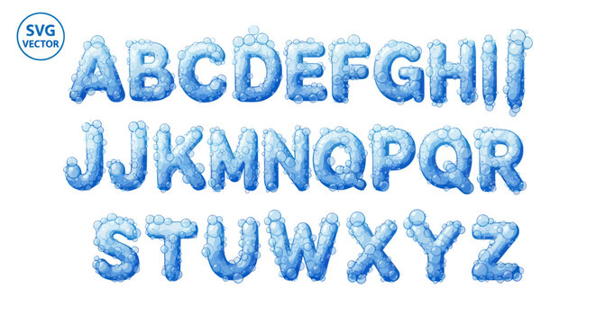 Frozen Alphabet Letters, Ice Balloons, Winter Font, Cold Blue Characters