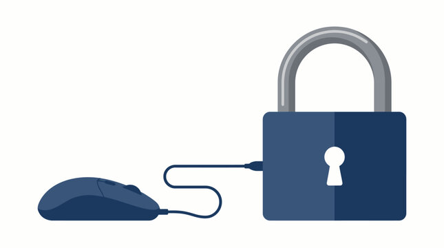 Computer Mouse Connected to Giant Lock for Cybersecurity and Digital Privacy Protection